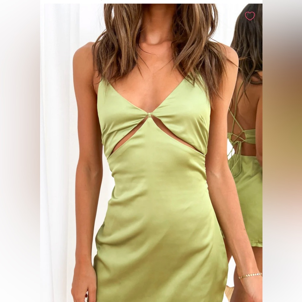 NWT Beginning Boutique Sage Green Satin Cut Out Mini Dress Sz 4